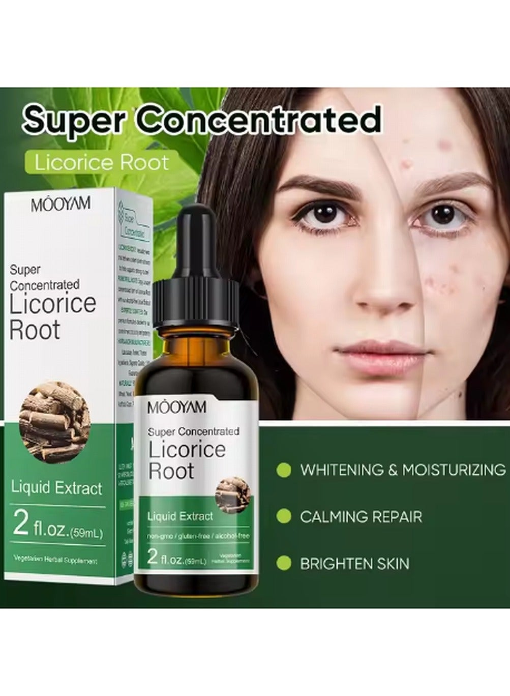 Licorice Root Serum for Face, Hydrating Even Skin Tone Serum Anti Wrinkle Minimizes Fine Lines Removes Acnes Firming and Strengthening Skin Care Glow Skin Corrector for Face - Lightweight Formula 59ML