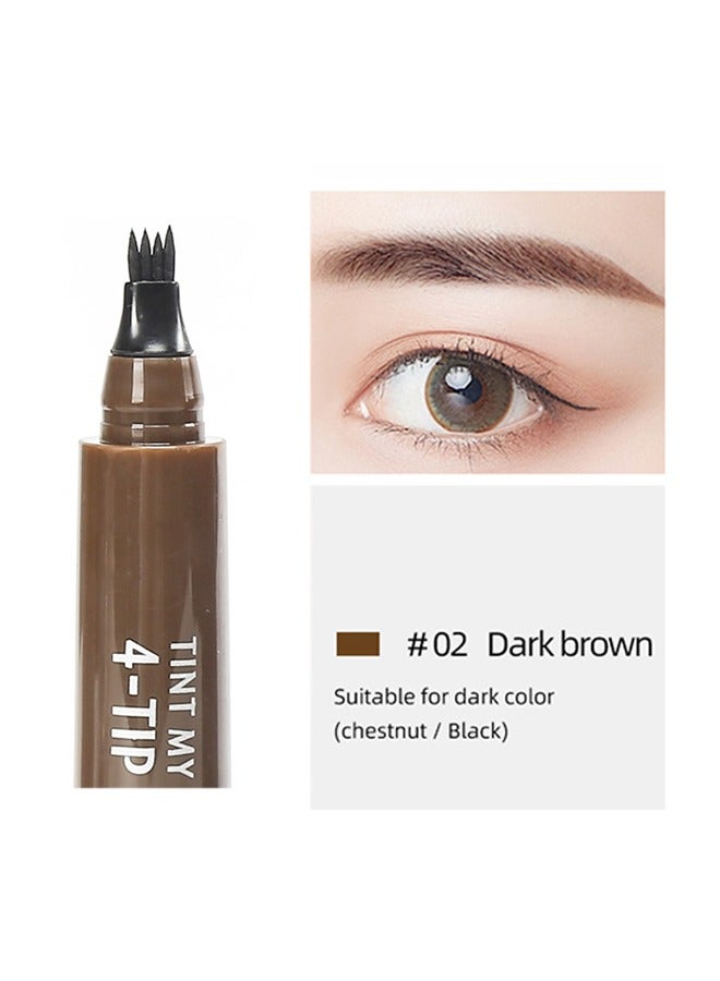 3 Pcs Eye Brow Contouring,Dark Brown Eyebrow Pen,  Waterproof 4 Point Eyebrow Pencil （#02）