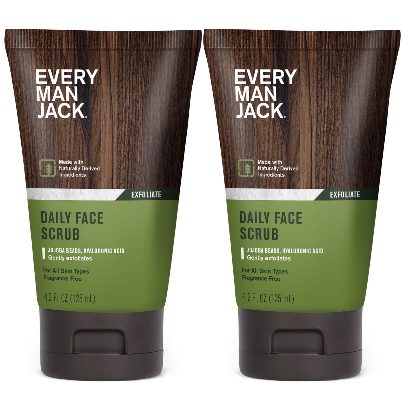 Every Man Jack Gentle Exfoliating Face Scrub For Men- Exfoliate Away Dead Skin, Moisturize, and Revive Tired Skin with Jojoba Beads, Hyaluronic Acid, and Caffeine - 4.2 oz Menâ€™s Face Scrub -Twin Pack