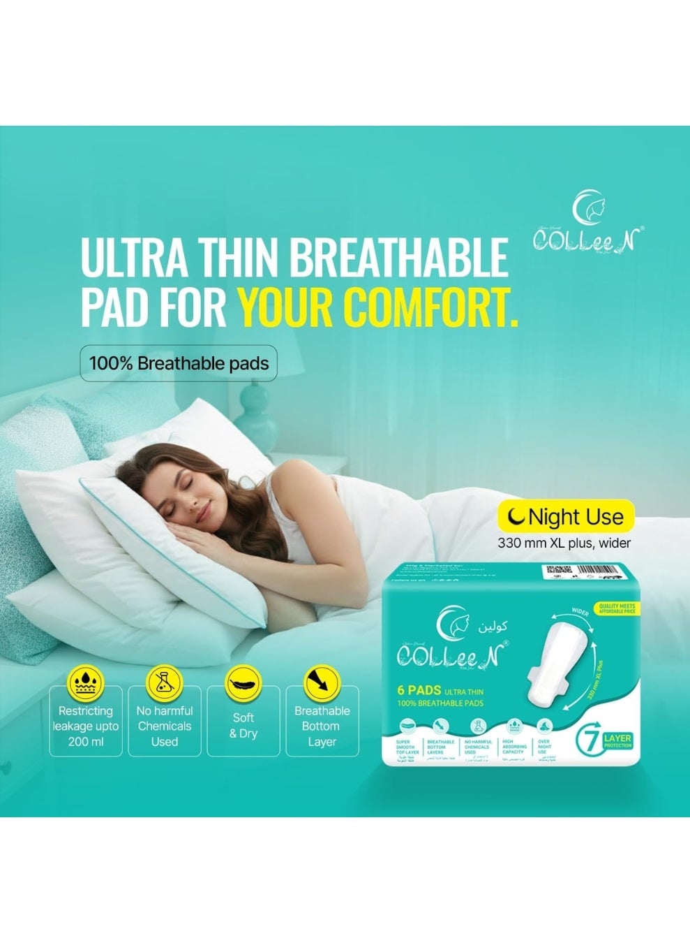 Colleen Ultra Breathable sanitary Napkin XL+ 330mm Night Use 6 Pad || heavy flow sanitary Ultra thin pads |Non Toxic pad - image 5