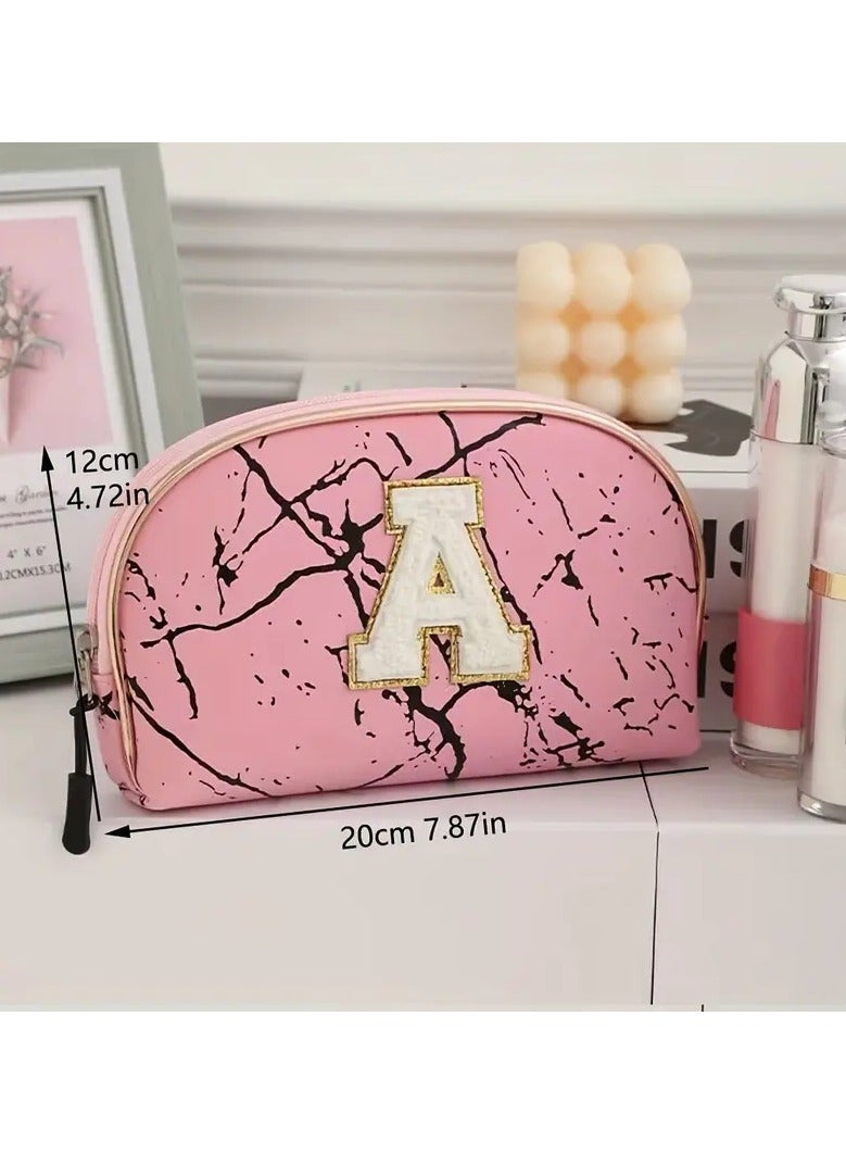 1pc Letter A Decor Makeup Bag Travel Cosmetic Pouch Zipper Make Up Organizer Toiletry Bag For Women Gifts