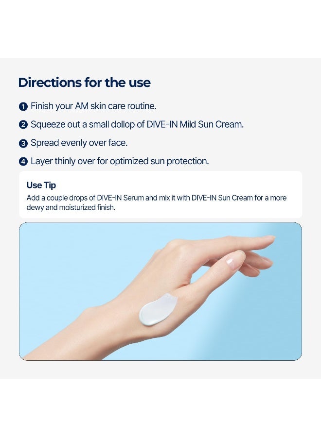 Dive-In Low Molecular Hyaluronic Acid Mild Sun Cream Spf50+ Pa++++ 60Ml — Vegan Mineral Sunscreen, Hydrating & Matte Finish, 2.02 Fl Oz - image 5