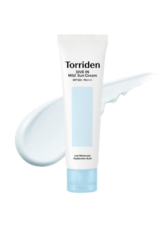Dive-In Low Molecular Hyaluronic Acid Mild Sun Cream Spf50+ Pa++++ 60Ml — Vegan Mineral Sunscreen, Hydrating & Matte Finish, 2.02 Fl Oz