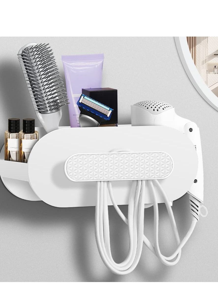 Hair Dryer Holder, Bathroom Organization, Hair Tool Organizer Wall Mount, Tray Stand Storage Bathroom Vanity Countertop with 3 Holes, White