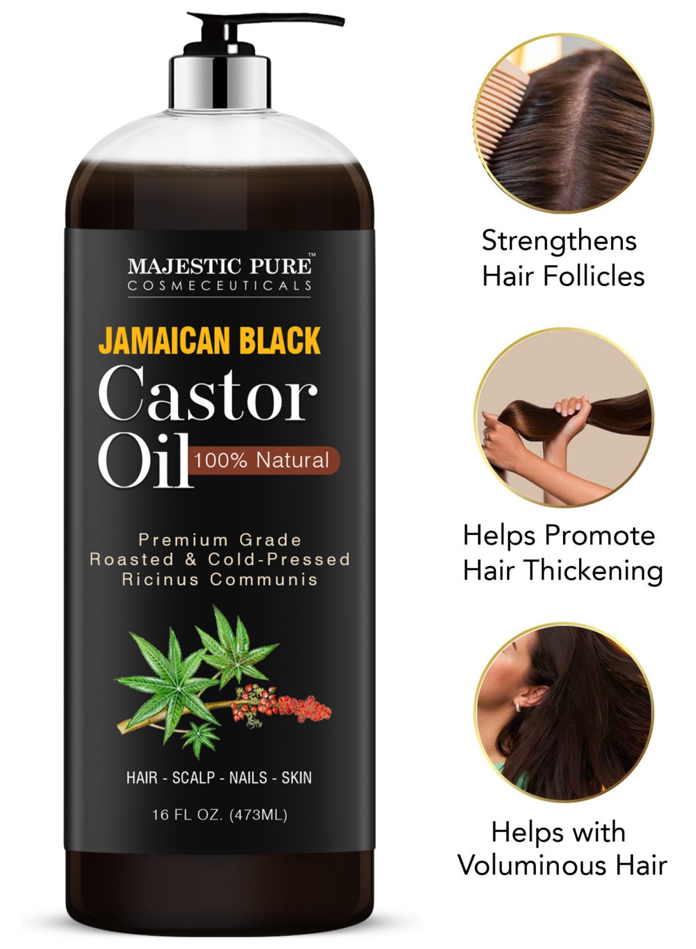 Jamaican Black Castor Oil 473 ML for Hair Growth Natural Skin Care - Roasted & Cold-Pressed - Massage, Scalp, Hair and Nails