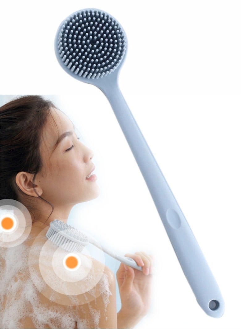 Back Scrubber Brush for Shower,Soft Silicone Bath Body Brush with Long Handle Double Sided Brush for Men Women Shower Exfoliating and Massage Blue