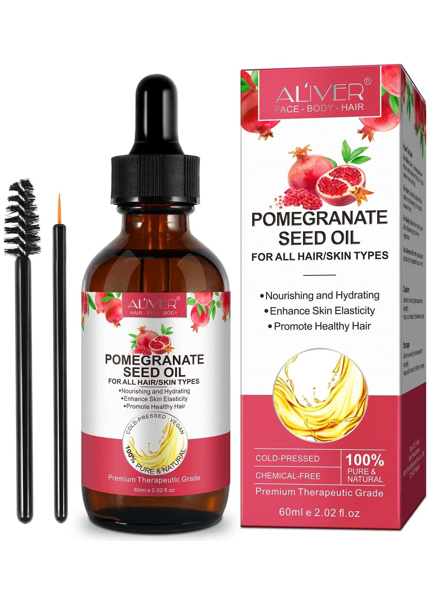 60ml Pomegranate Seed Oil for Skin Face & Hair 100% Pure Natural Organic Cold Pressed Pomegranate Seed Oil Antioxidant Moisturizer Nourishing Hydrating Anti Aging Reduce Fine Lines