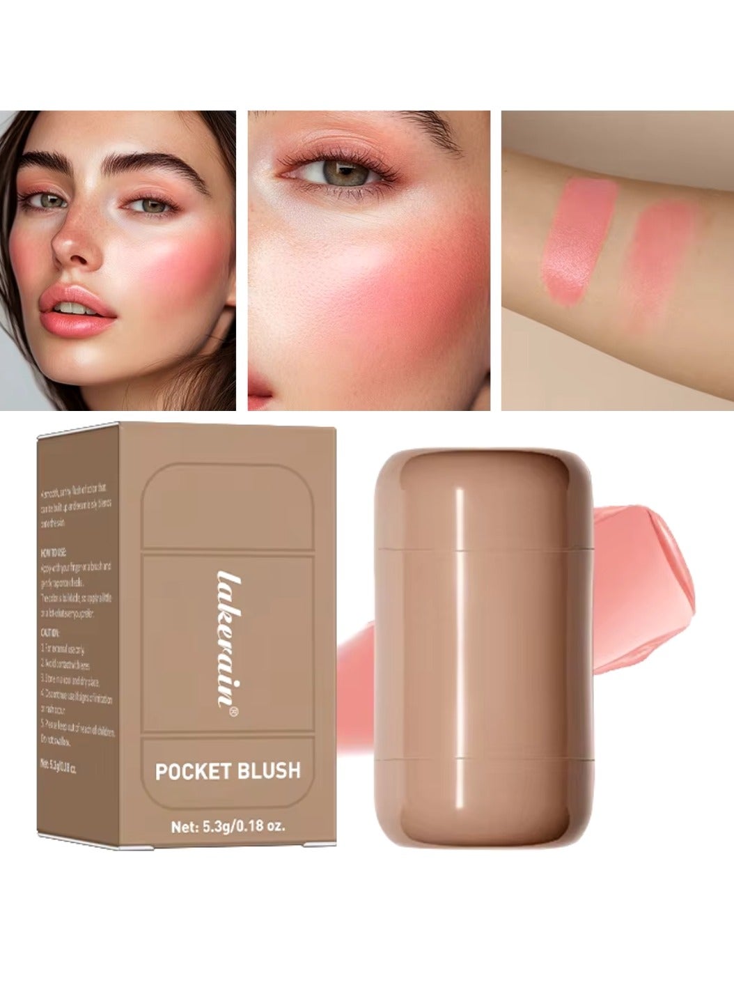 Pocket Blush Stick Cream Blush Stick for Long Lasting Lightweight Natural Blush Waterproof Sweatproof Hydrating Blush and Lipstick Creamy Blendable Makeup Blush 04
