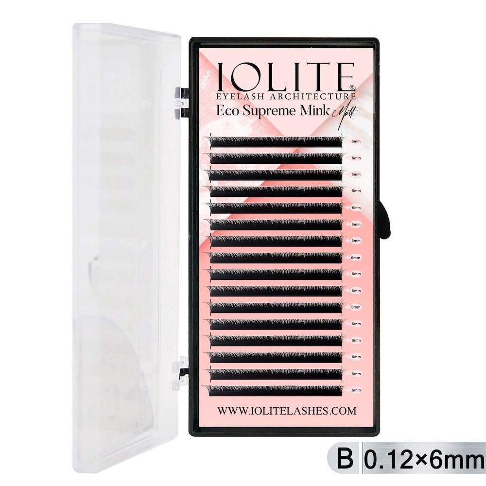 Iolite Eco Supreme Mink Matt Lash Extension Tray B - Curl - 0.12T (6mm–15mm) – Matt Finish, Premium Eco-Friendly Eyelashes for Lash Artists ISMMB12T - 6MM