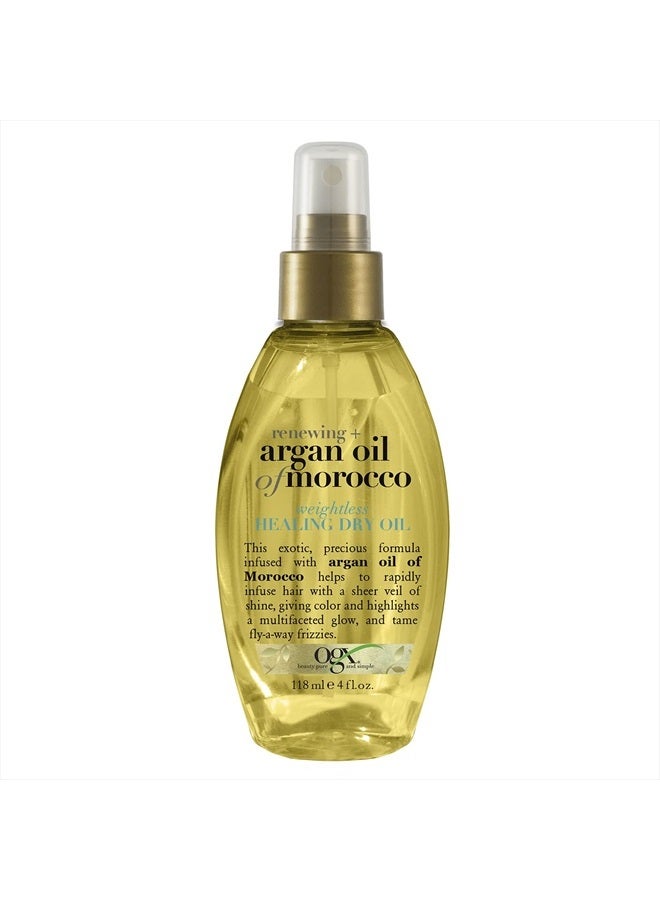 Renewing + Argan Oil of Morocco Weightless Healing Dry Oil Spray, Lightweight Hair Oil Mist for Split Ends, Frizzy Hair and Flyaways, Paraben & Sulfated-Surfactants Free, 4 Fl Oz