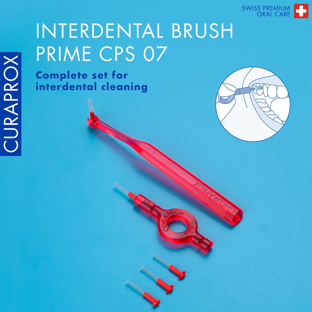 CPS Prime 07 Interdental Brush Set | 5 Ultra-Fine Brushes (0.7mm) with 2 Holders (UHS 409 & UHS 470) | Deep Plaque Removal, Red - image 2