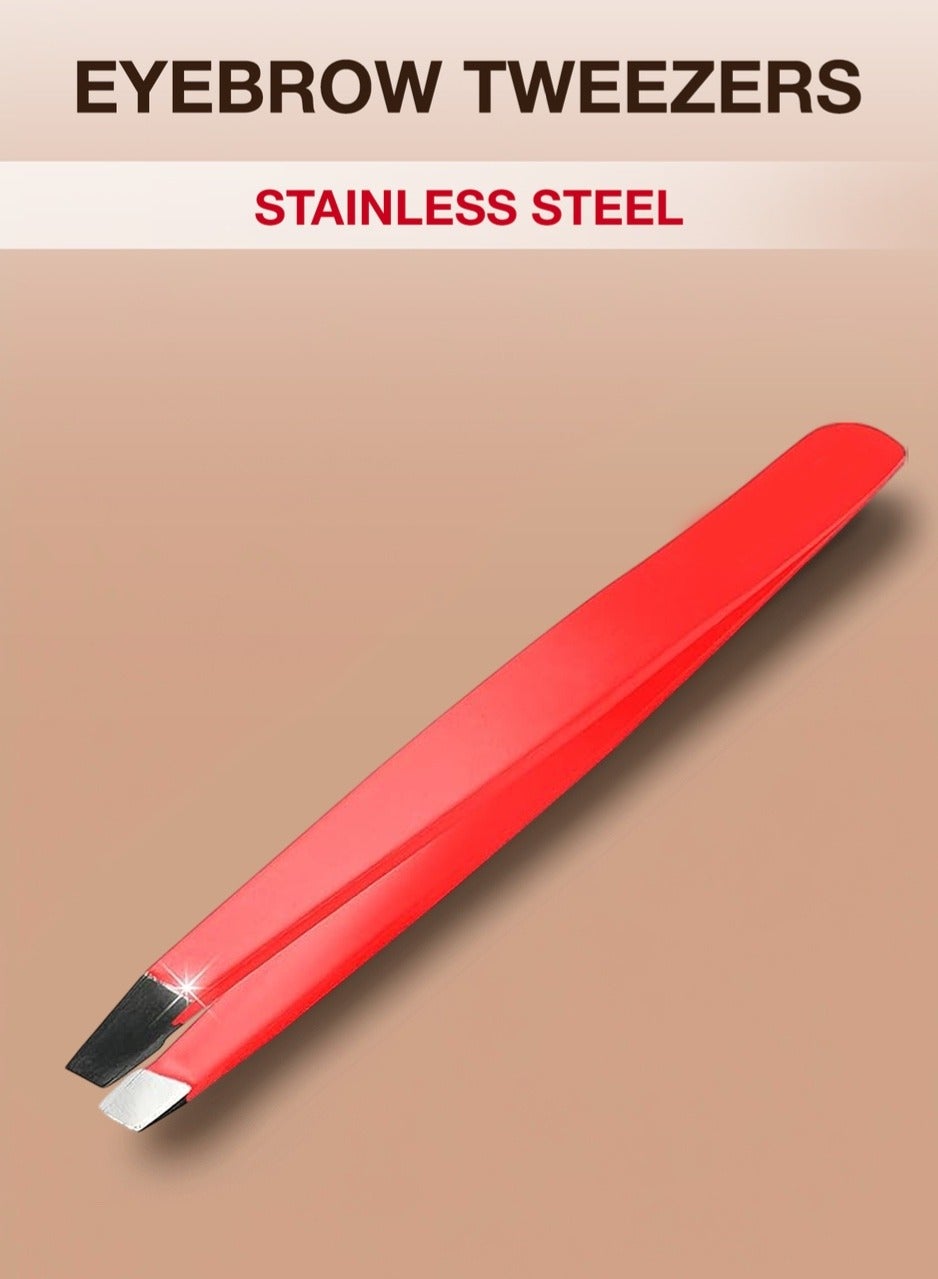 Professional Eyebrow Tweezers, Tweezers for Men, Women and Children, with Angled Tip for Easy Plucking of Ingrown Hairs, Stainless Steel (Pink)