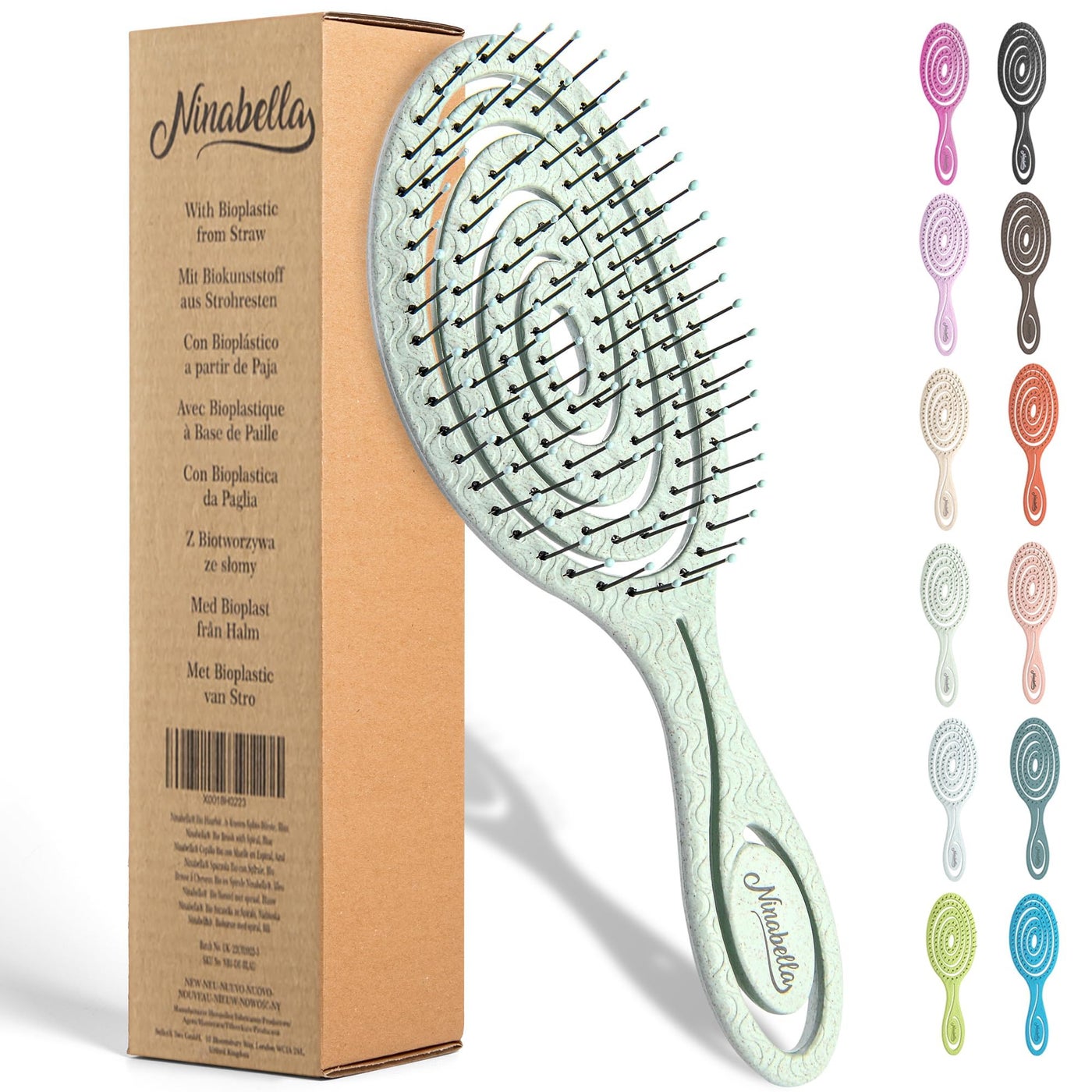 Ninabella Detangle Hair Brush for Women & Men - Does not Pull - Straightening Brushes for Straight & Curly Hair - Unique Spiral Detangling Hairbrush - Green