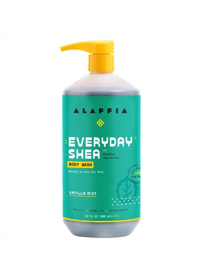 EveryDay Shea Body Wash - Naturally Helps Moisturize and Cleanse without Stripping Natural Oils with Shea Butter, Neem, and Coconut Oil, Fair Trade Vanilla Mint, 32 Fl Oz