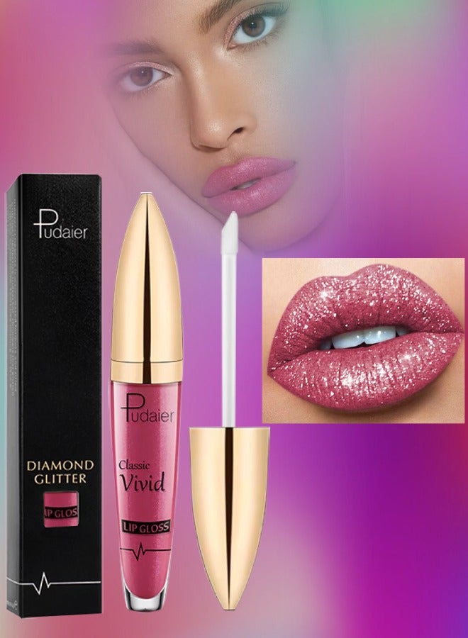 Diamond Glitter Shiny Matte Lipstick Glitter Liquid Lip Gloss Sparkling High Pigment Waterproof Long Lasting Lipstick Bold Shimmer Lip Glaze Lip Waterproof Lip Liner and Lipstick 01