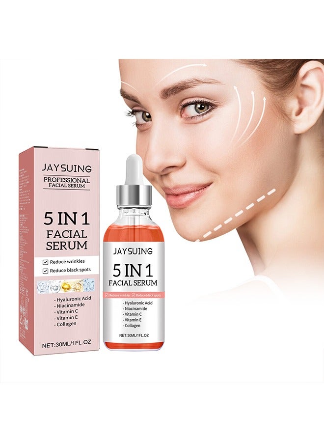 5 In 1 Facial Serum,With Hyaluronic Acid,Niacinamide,Vitarmin C,Vitarmin E ,Collagen,  For Moisturizing Brightening Face Serum Anti-Aging Facial Serum For Dark Spots, Fine Lines And Wrinkles Smooth Skin 3