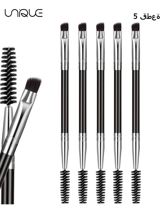 5 Pcs Duo Eye brow Brush, Spoolie Brush and Angled Brow Brush, Multi-functional Mini Eyelash Brush for Tinting Angled Eyebrow, Suitable for Cream Gel