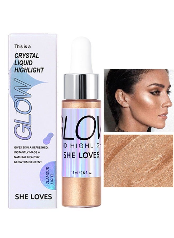 Crystal Liquid Highlighter Makeup-Face Highlighter Bronzer Makeup Stick, Natural Glossy Finish, Lightweight Blendable Silky Smooth Cream Face Illuminator, Perfectly Blends Into Foundation (03 Rose Gol