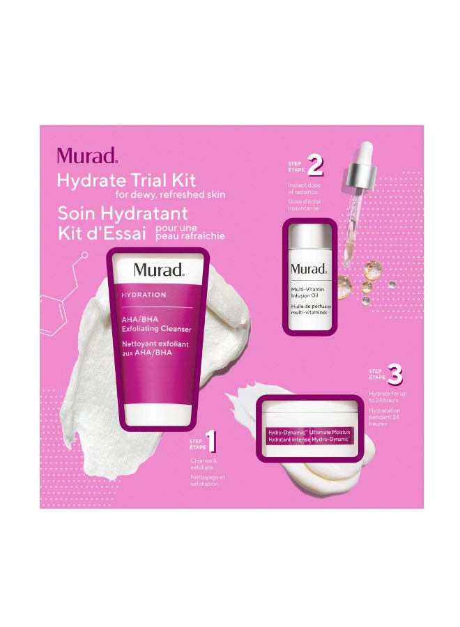 Murad Hydrate Trial Kit | 3-Step Intensive Hydration Skincare Set with Hyaluronic Acid Cleanser, Treatment & Moisturizer | Plumps, Smooths & Restores Dry, Dehydrated Skin