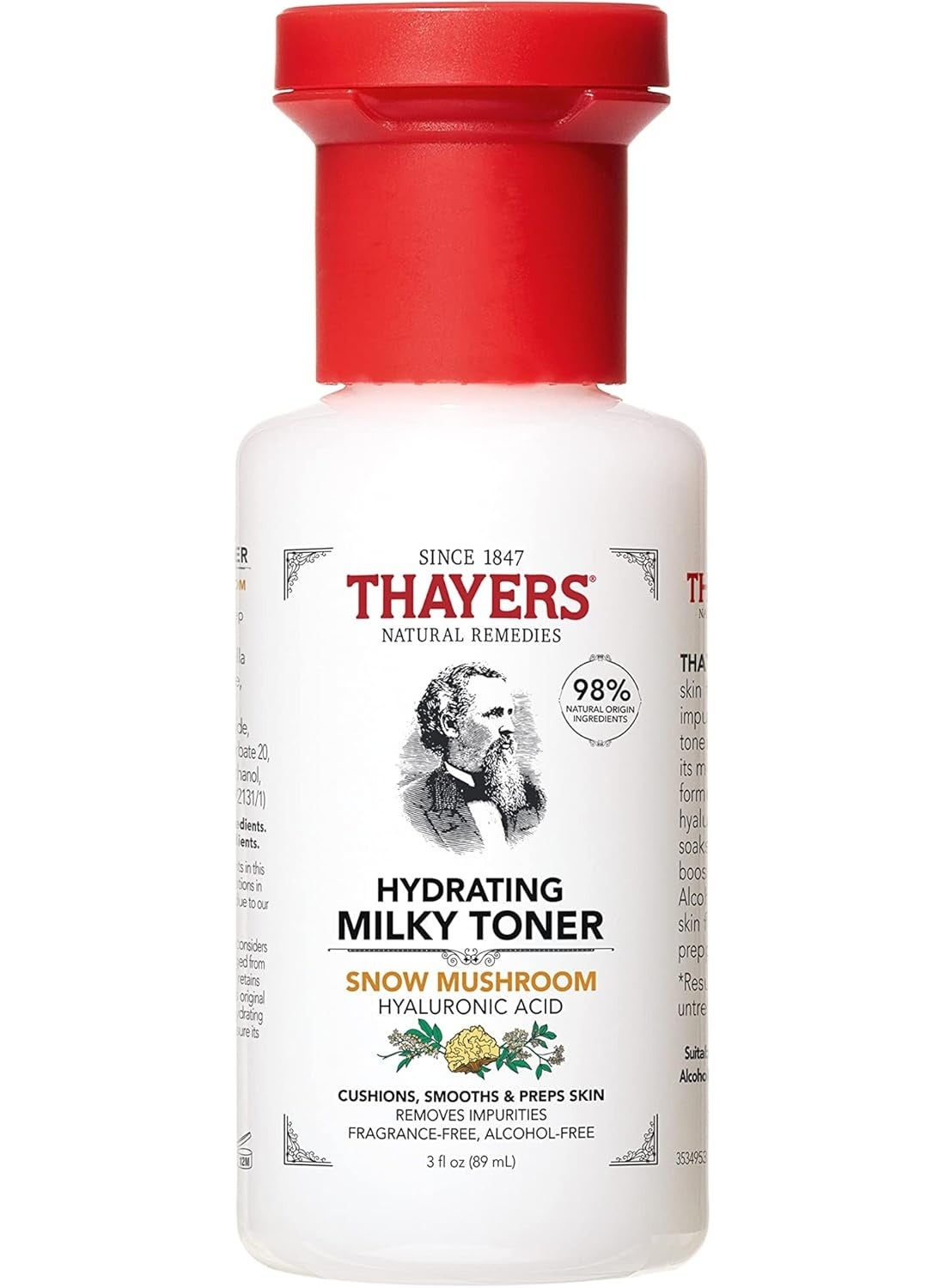 Thayers Milky Hydrating Face Toner with Snow Mushroom, Hyaluronic Acid & Elderflower – Alcohol-Free, Gentle Toner for Dry & Sensitive Skin, Paraben-Free, 3 fl oz
