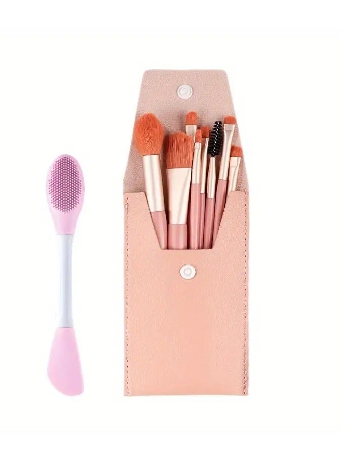 8Pcs Professional Make Up Brush Set Including Powder Brush Eyeshadow Brush Highlighter Brush And Other Makeup Tools - Orange