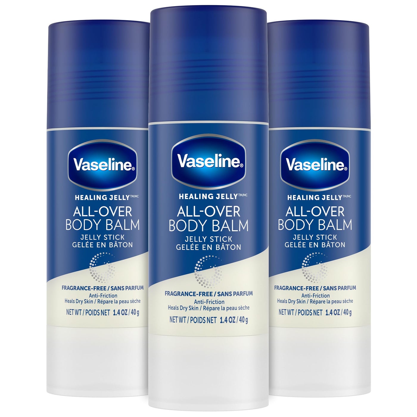 Vaseline All-Over Body Balm Stick 3-Pack â€“ Non-Greasy Fragrance-Free Moisturizer, Travel-Size Lotion, 1.4 Oz Ea