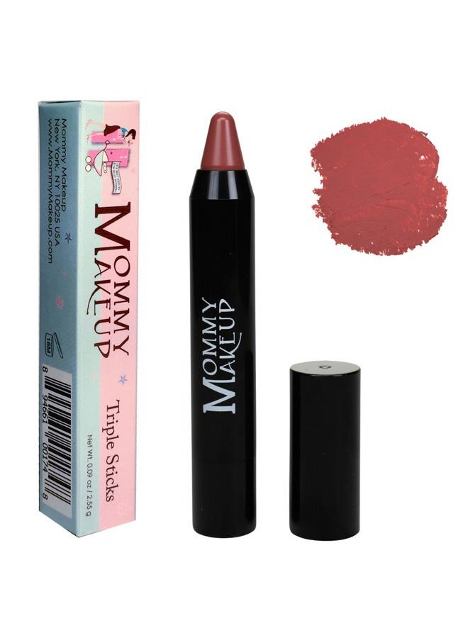Triple Sticks Lipstick, Cream Blush & Teatment All-In-One with Shea & Cocoa Butter - Soft & Creamy Moisturizing Lip Crayon For Lips & Cheeks (Tess)