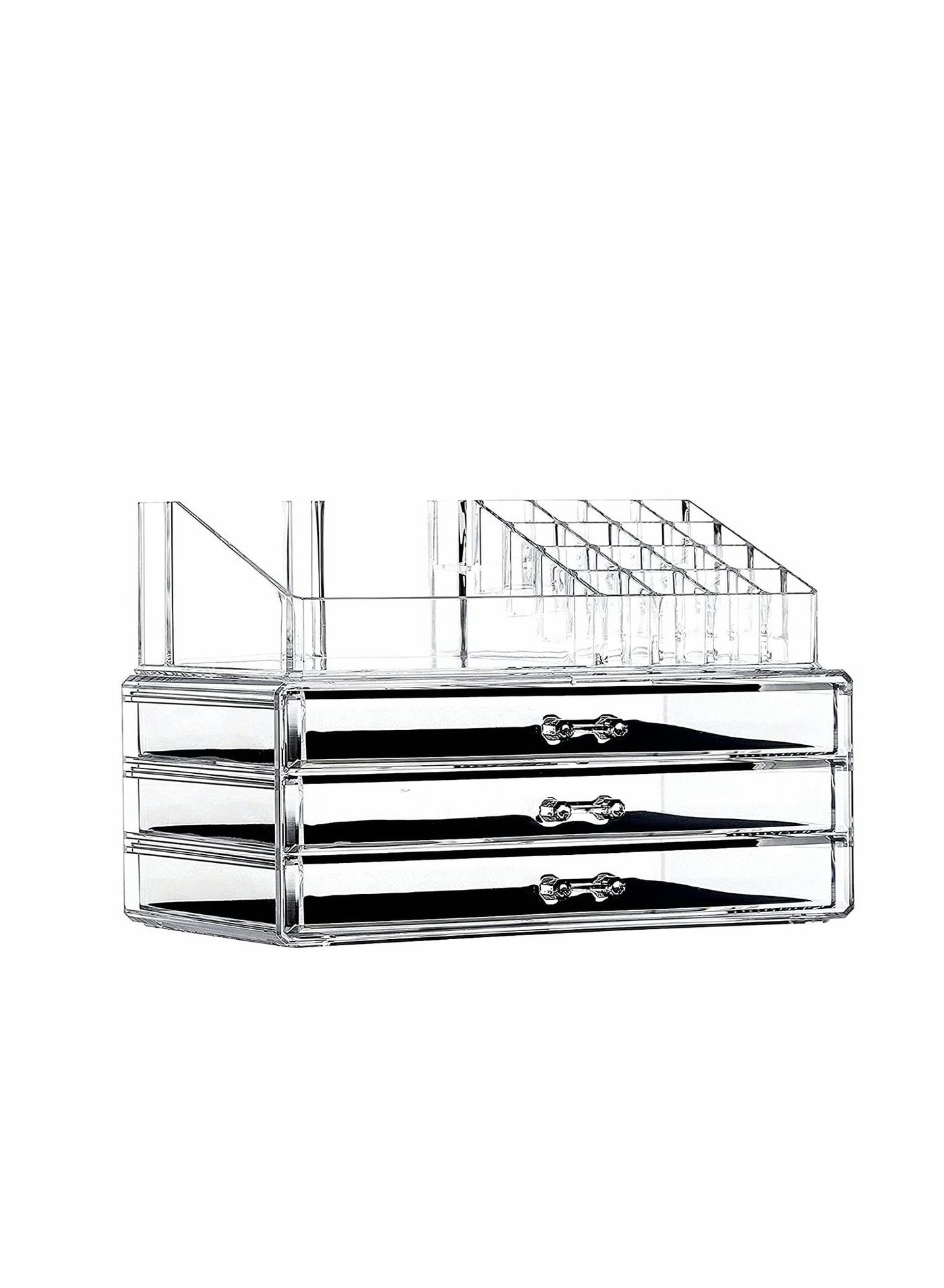 Large Cosmetic Makeup Organizer with Drawers and Brush Organizer, Acrylic Skin Care Storage Display Case, Stackable Box With 3 Drawers for Bathroom Countertop and Bedroom Vanity Dresser
