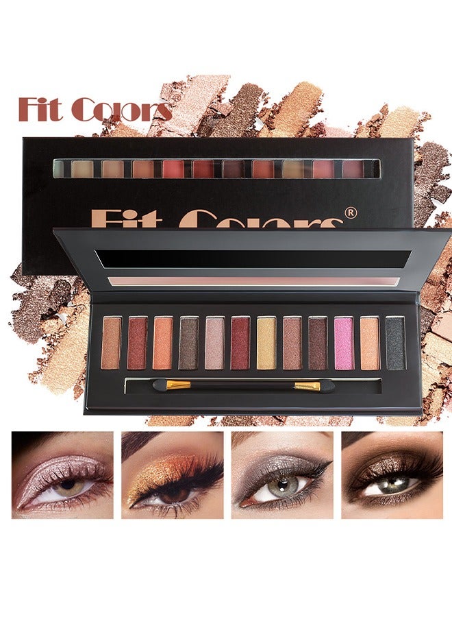 12 color eyeshadow Board, glitter matte natural neutral color Eyeshadow, waterproof long-lasting natural blend pigment Eyeshadow board makeup