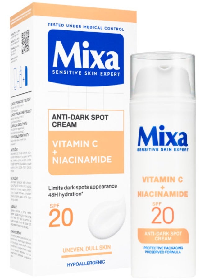 Sensitive Skin Expert Daily Anti Dark Spot Cream With Vitamin C + Niacinamide Limits Dark Spots Appearance 24H Hydration Protects Skin From UV With Spf 20 50 ml