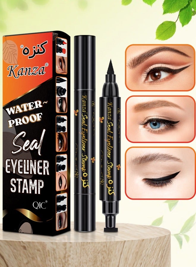 Waterproof Makeup Eyeliner Pen (Black) Double Ended Eye Liner Stamp Eye Makeup Double End Seal Waterproof & Long-Lasting Quick-Dry Stamp Eyeliner Pen for Home and Salon Use