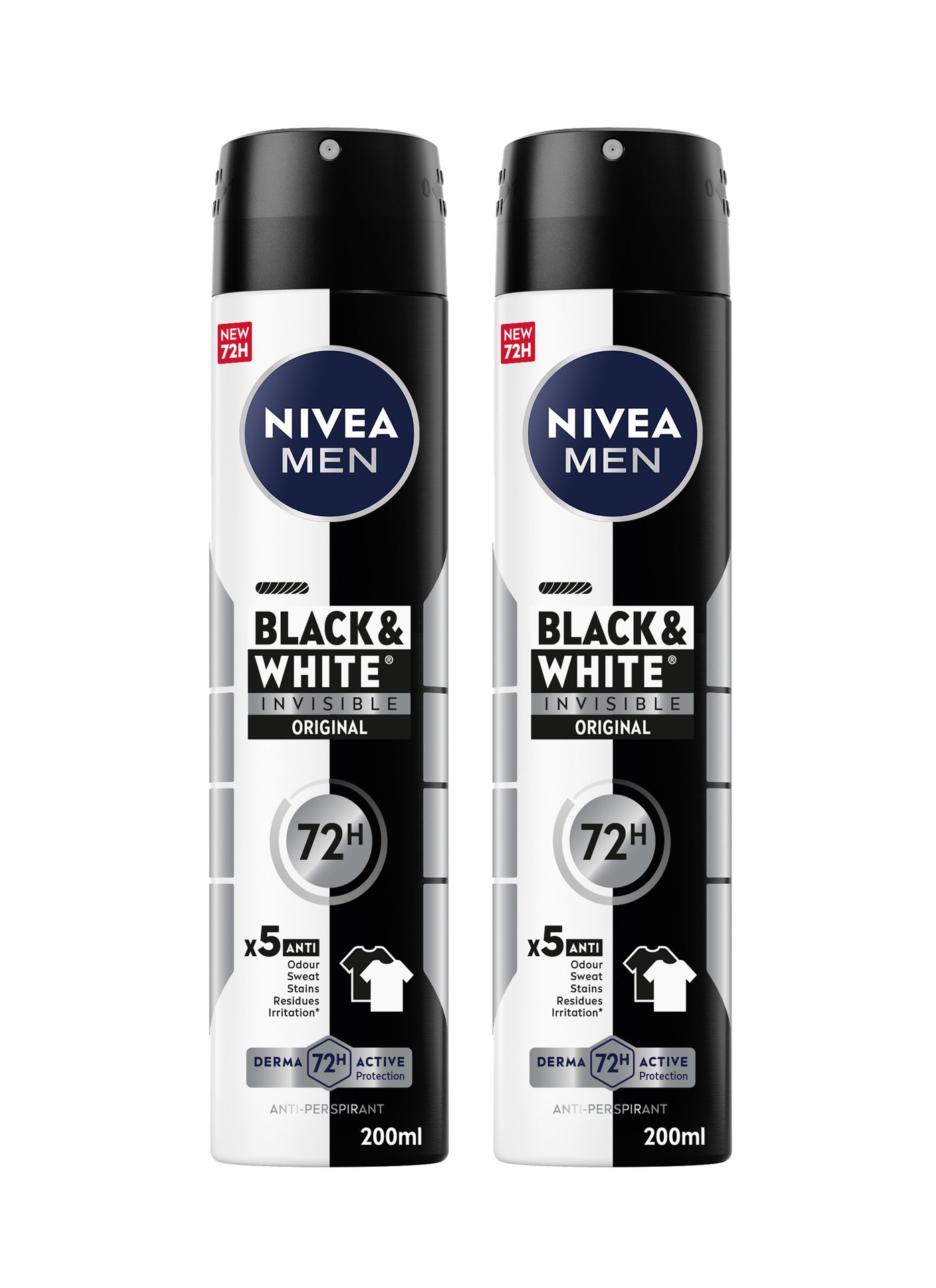 Antiperspirant Spray Black And  White Invisible Original Pack of 2
