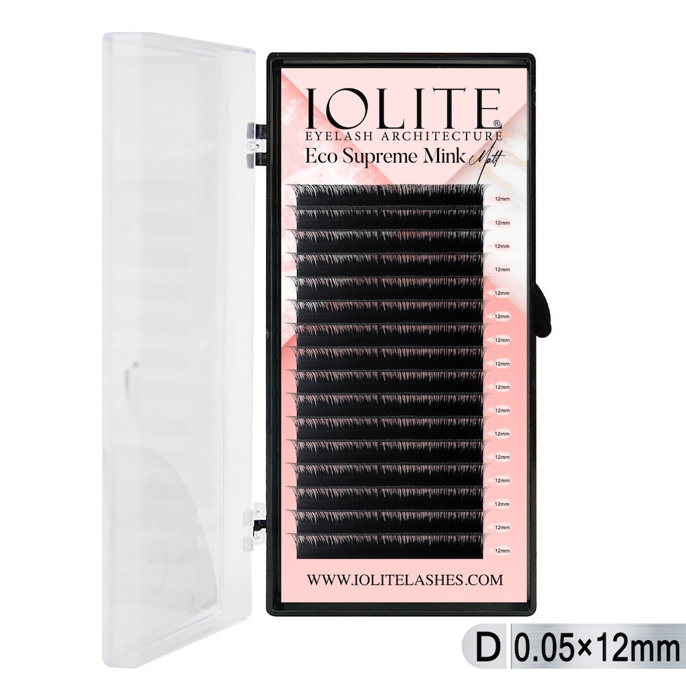 Iolite Eco Supreme Mink Matt Lash Extension Tray D – Curl – 0.05T (6mm–15mm) – Matt Finish, Premium Eco-Friendly Eyelashes for Lash Artists ISMMD5T - 12MM