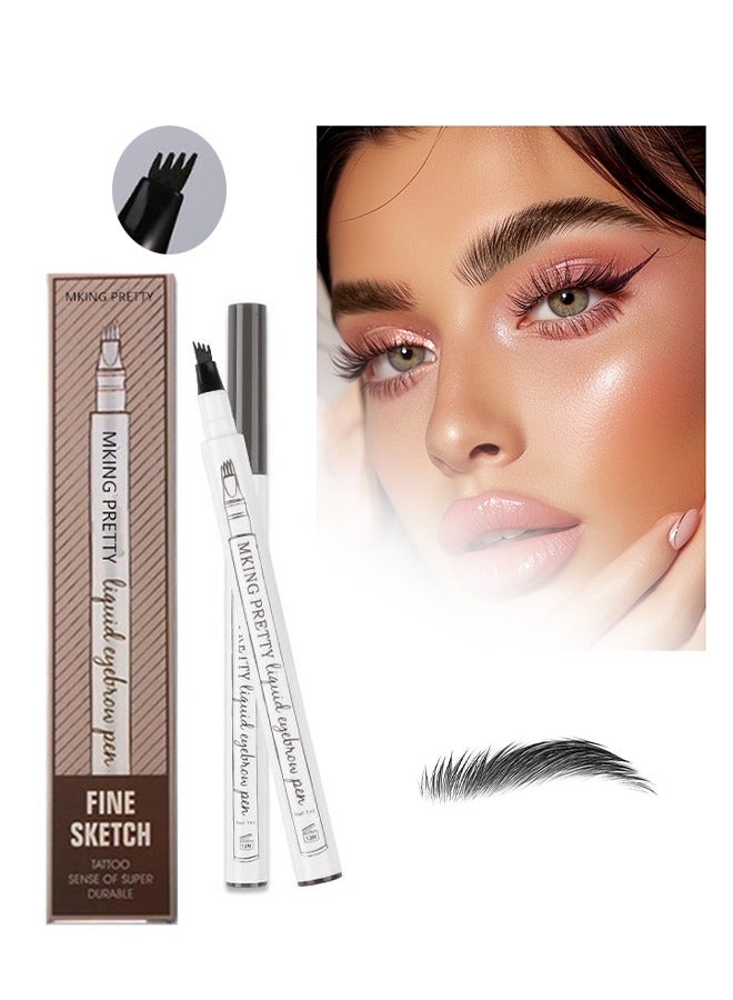 Liquid Eyebrow Pen-Upgrade Waterproof Brow Pencil with Micro-Fork Tip,3D Magic Eyebrow Pencil 4-Head Split Waterproof Long-lasting Eyebrow Pencil (#04 Black)