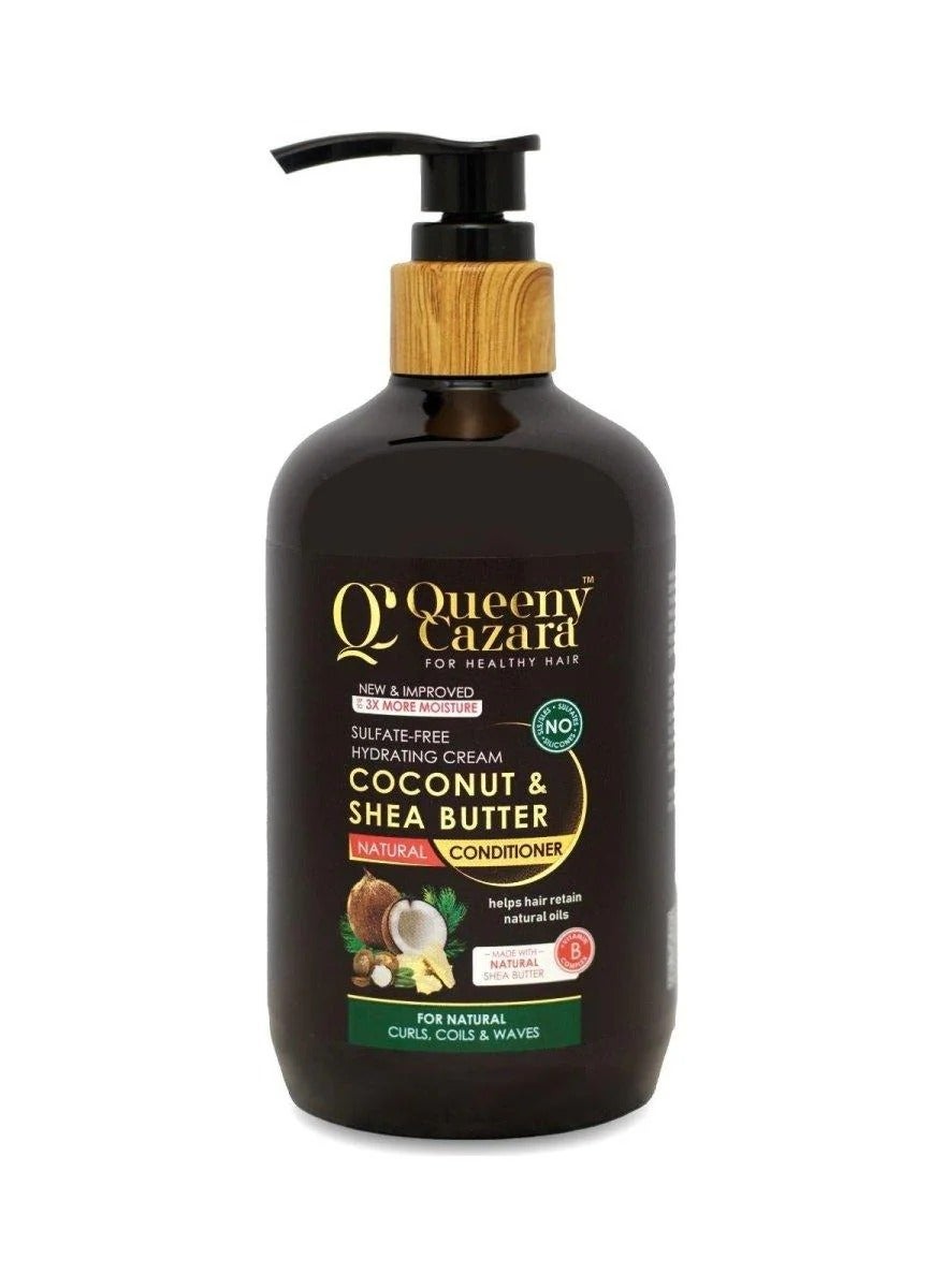 Queeny Cazara Coconut & Shea Butter Conditioner – Sulfate-Free Hydrating Cream for Natural Curls, Coils & Waves – 350ml | Helps Retain Natural Oils & Boosts Moisture