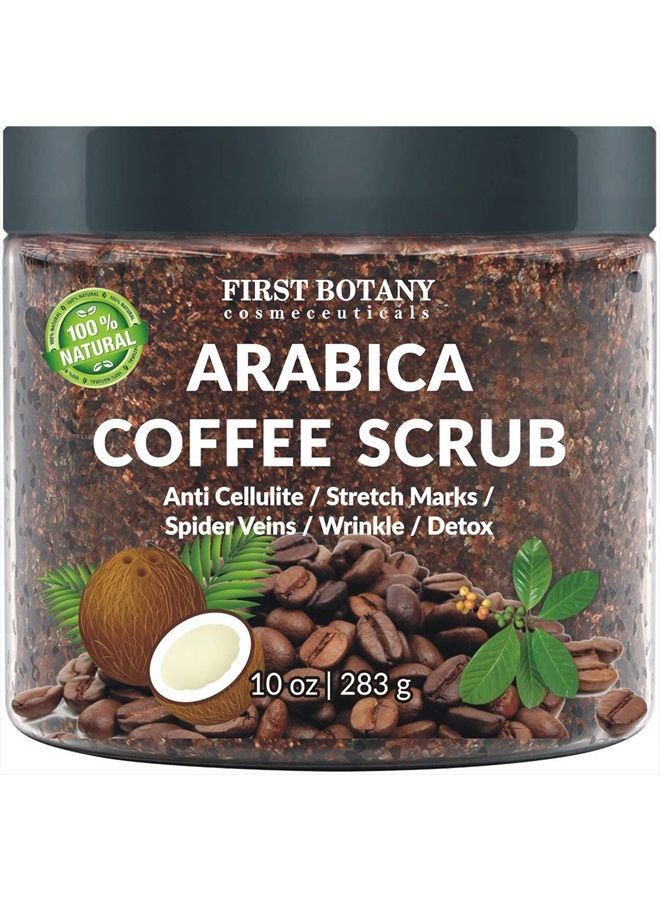 100% Natural Arabica Coffee Scrub with Organic Coffee & Shea Butter - Best Acne, Anti Cellulite and Stretch Mark treatment body scrub, Spider Vein Therapy for Varicose Veins & Eczema 10 oz