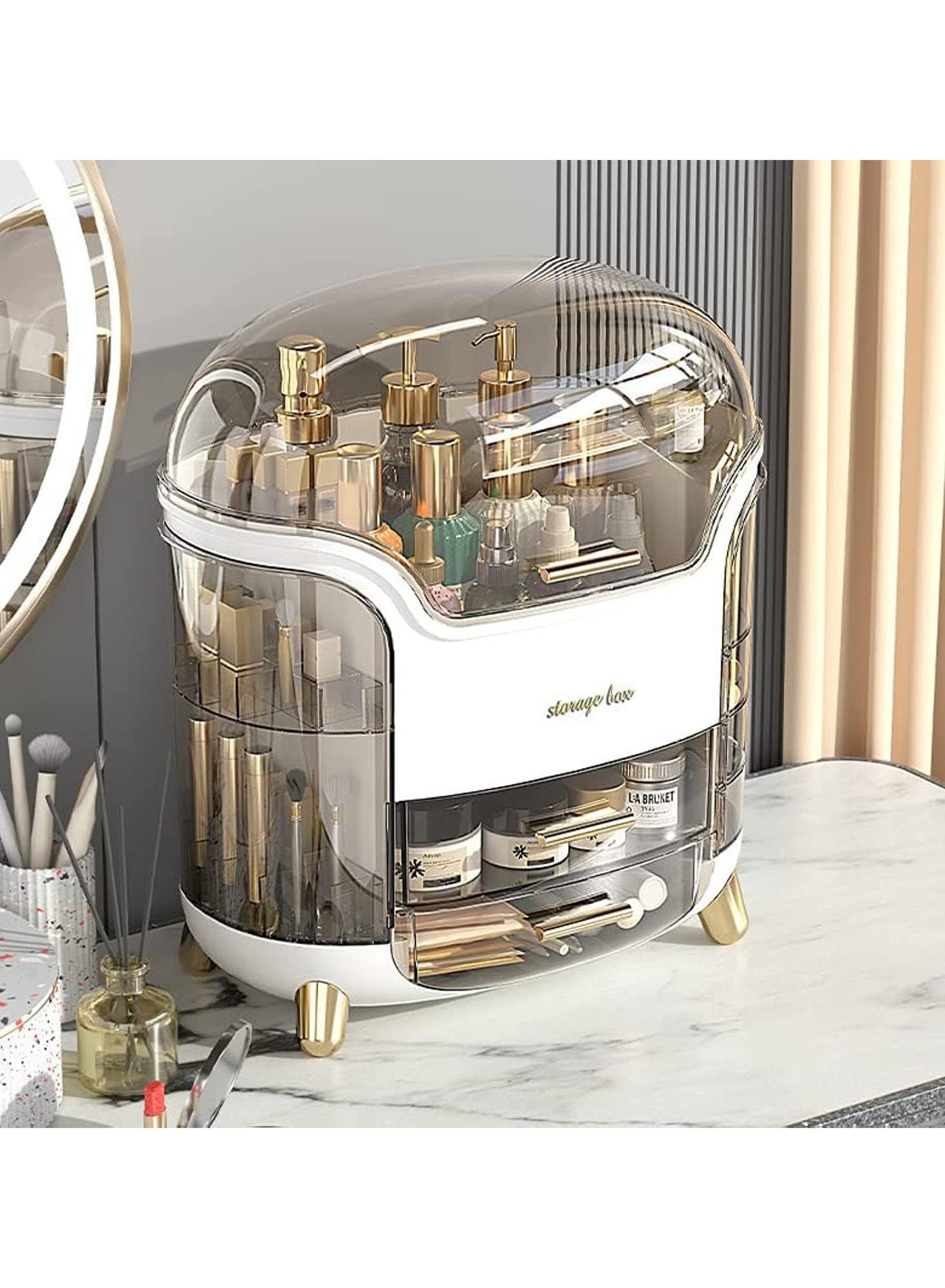 Vanity Makeup Organizer Portable Cosmetic Storage Display Cases with Drawer and Transparent Lid Dustproof and Waterproof