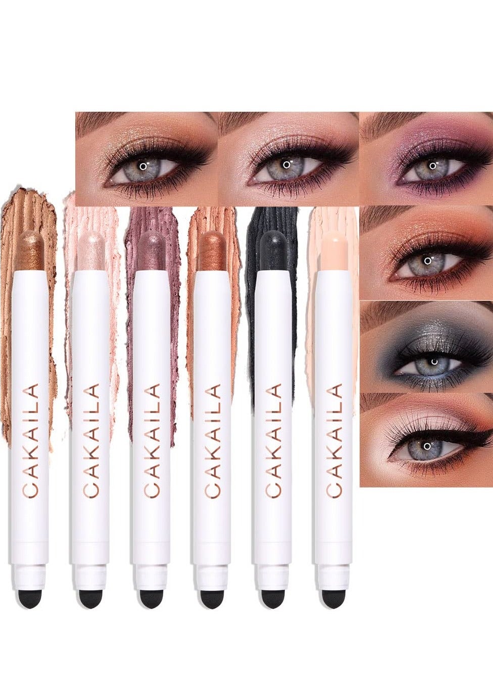 6 Pcs Eye Shadow Stick Makeup Set Waterproof Cream Eye Shadow Pencil Eyeliner Crayon Set for Eyes White Brown Gold Pink Dark Purple Bronzer Black Shimmer Eye Brightener Stick Highlighter