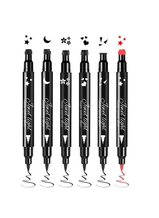Eyeliner Pen with Eye Makeup Stamp Waterproof Double Sided Long Lasting Seal Eyeliner (6 in 1)