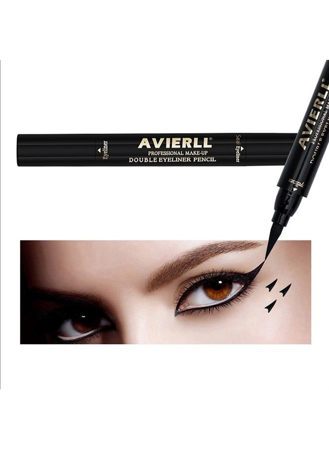 Winged Eyeliner Stamp-2 Pens, Waterproof Long Lasting Quick Flick Wingliner, Lasting Smudgeproof Natural Cat Eye Vamp Liquid Eye Liner Black(Small Triangle)