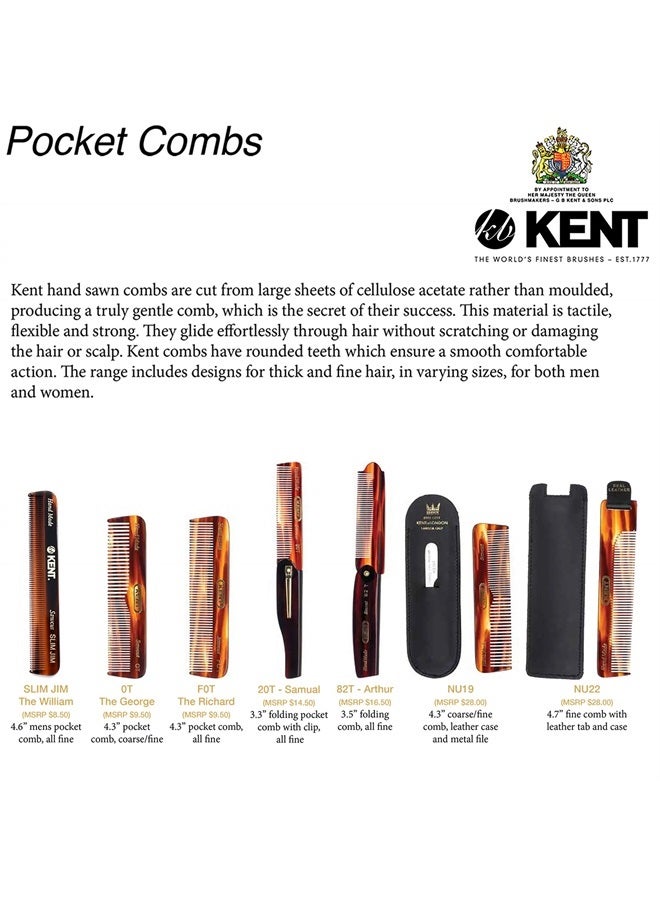 Kent A FOT Handmade All Fine Tooth Saw Cut Beard Comb - Pocket Comb and Travel Comb - Styling Comb or Wet Comb for Fine or Thinning Hair, Beard Care, and Hair Care for the Essential Kent Beard Kit