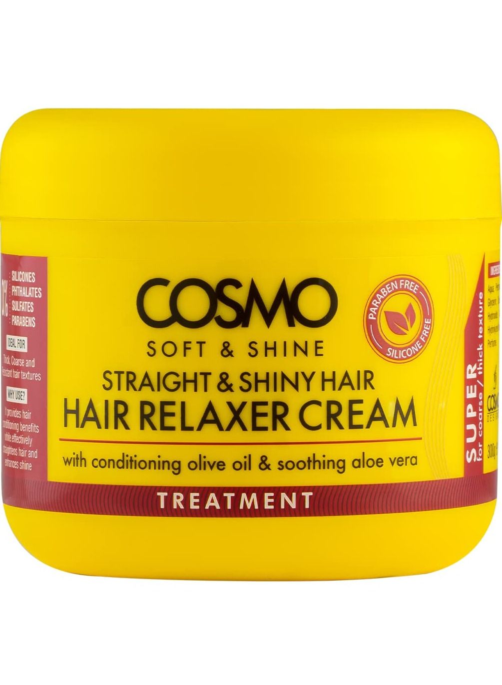 Soft & Shine Straight and Shiny Hair Relaxer Cream 300g | With Conditioning Olive Oil and Soothing Aloe Vera | Silky and Luxurious | Paraben Free | Silicone Free | Yellow