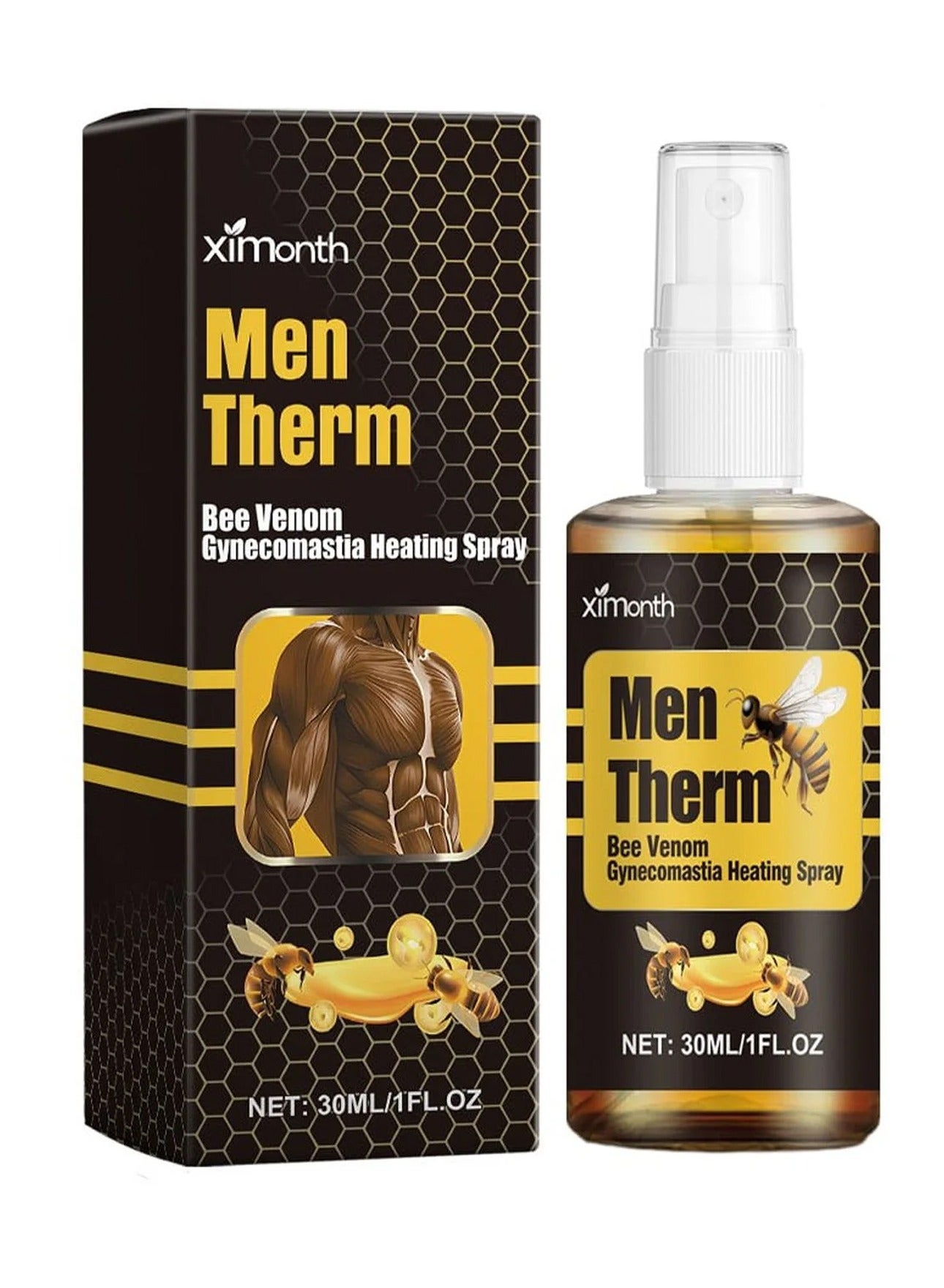 Men Therm Bee Venom Oil, Mentherm Bee Venom Gynecomastia Heating Oil, Mentherm Bee Venom Gel, Natural Ingredients, Can Help Strengthen The Chest Muscles, Eliminates Excess