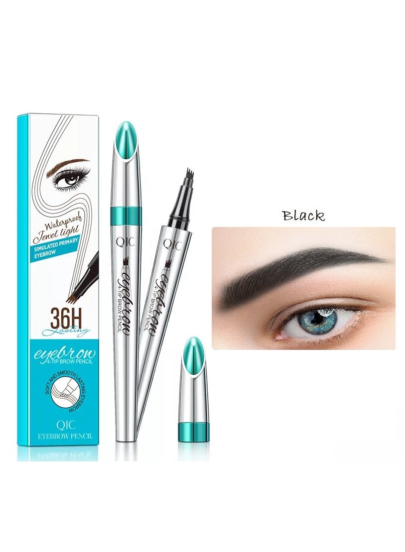 Eyebrow Tattoo Pen Long Lasting 4 Tip Eyebrow Pen Smudgeproof Liquid Eyebrow Pencil Eye Makeup for Women and Girls No.04 Black