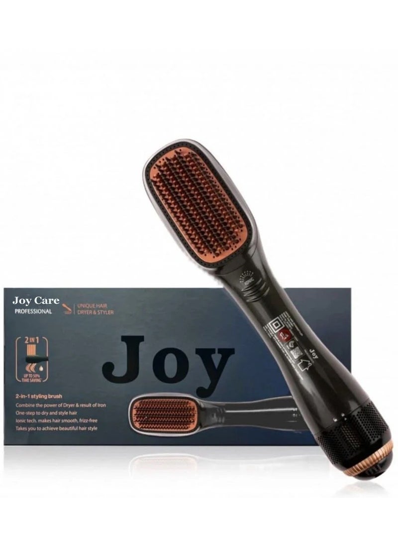 Joy Care 2-in-1 Ceramic Ionic Hair Dryer and Styler – Hot Air Brush With Dual Function for Drying and Straightening, Anti-Frizz Ionic Technology, Ceramic-Coated Barrel, Multiple Heat Settings, Lightweight Ergonomic Design for All Hair Types – Black/Beige