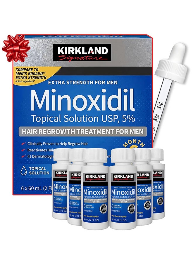 6 Pieces Minoxidil Topical Solution USP, 5%, Extra Strength Hair Regrowth Treatment For Men