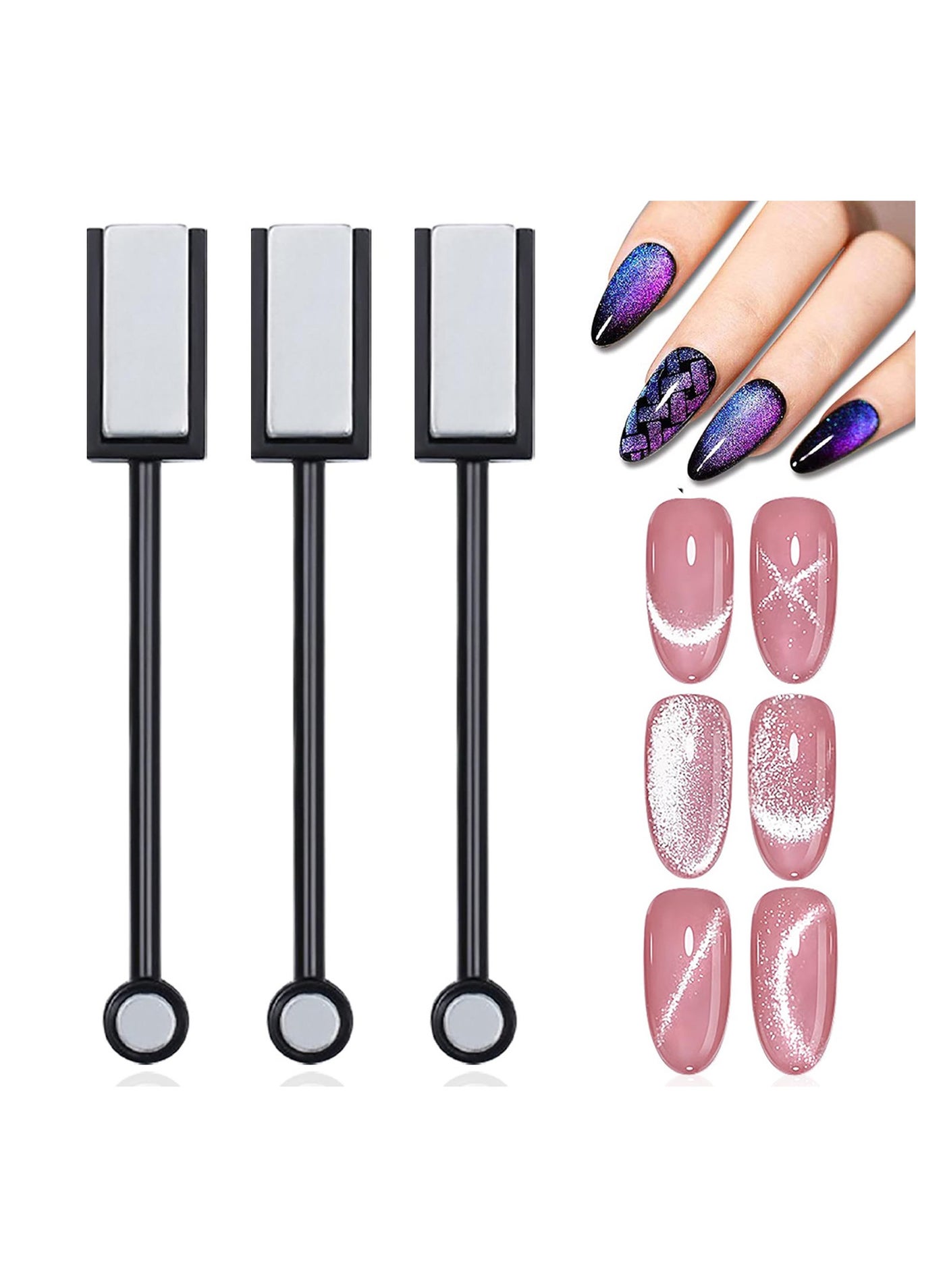 3 PCS Nail Magnet Stick Cat Eye Magnet Tool Double-Headed Nail Art Magnet Stick Set Magnet Wand Strong Magnet Stick for Home DIY, Salon, Studio or Home