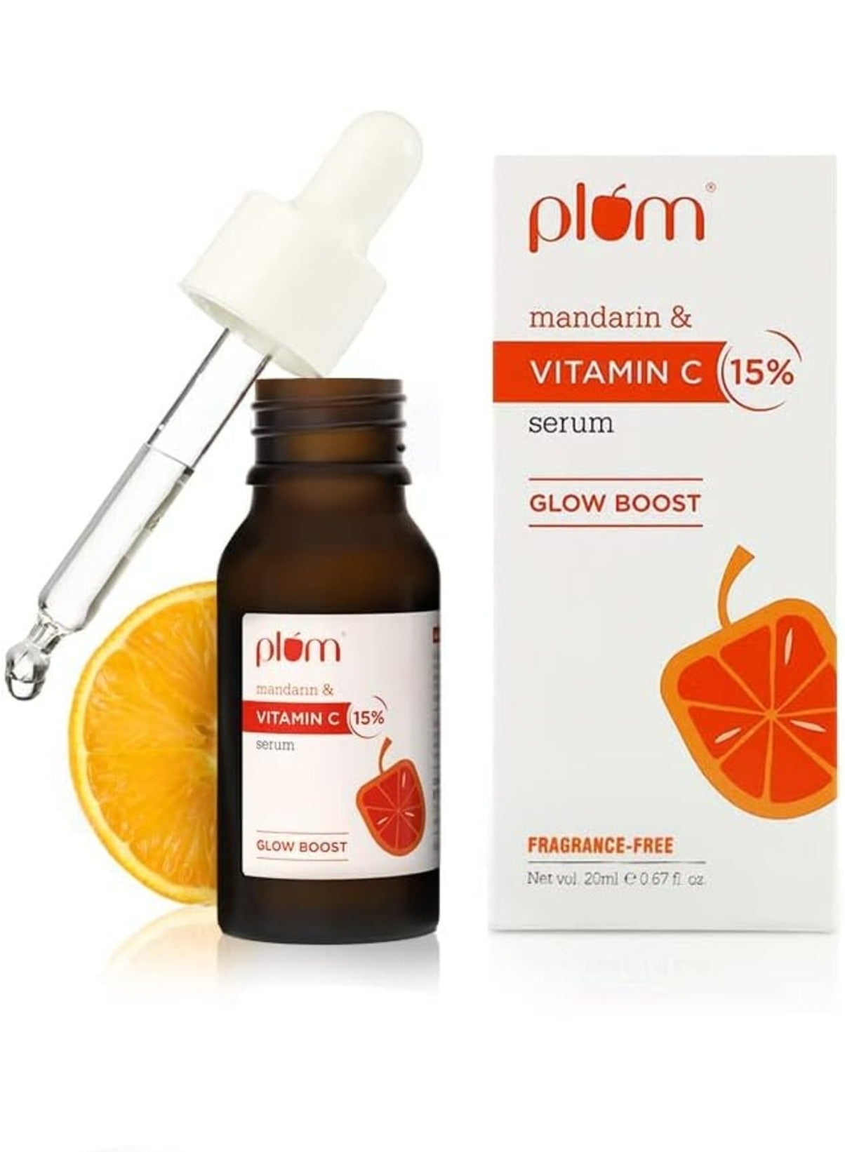 Plum 15% Vitamin C Serum for Face Glow Boost with Mandarin with Pure Ethyl Ascorbic Acid Japanese Mandarin and Kakadu Plum Fragrance-Free | 20 ml For Men & Women|