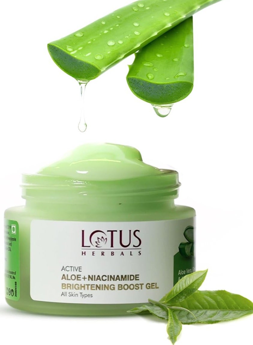 Lotus Herbals Active Aloe + Niacinamide Brightening Boost Gel  Moisturize Skin  Clear Dark Spots  Paraben-free All Skin Type,50gm