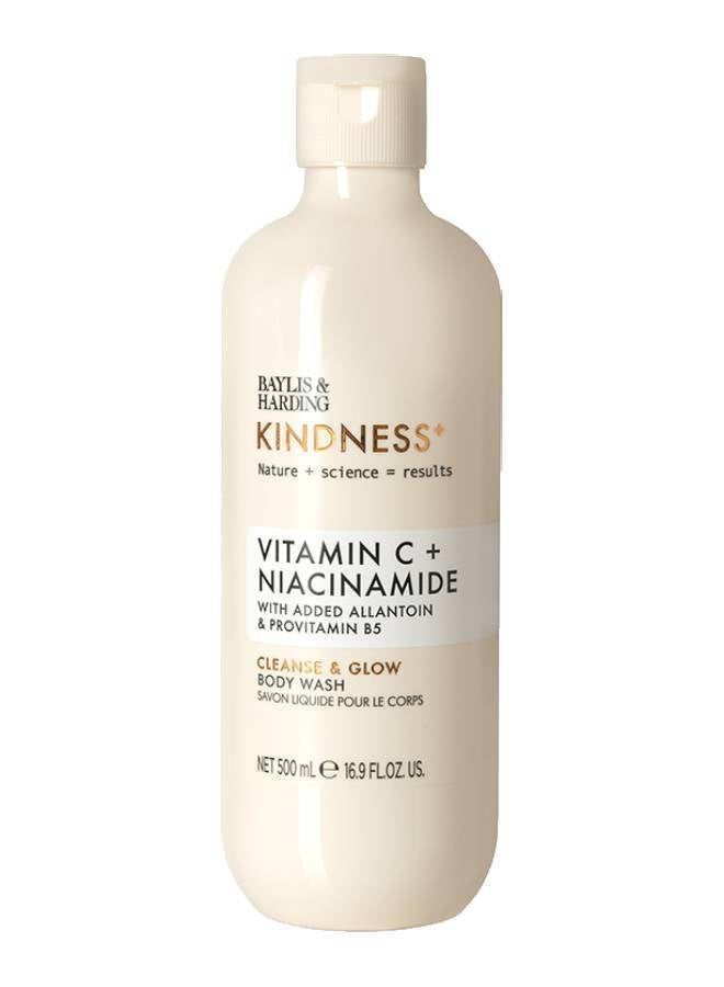 Kindness+ Vitamin C and Niacinamide Body Wash, 500ml | Cleanse and Glow with added Allantoin and Provitamin B5 | Vegan | Dermatologist approved